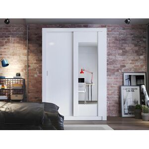 Vente-unique Armoire PETTERI - 2 portes coulissantes - Avec miroir - L.152 cm - Blanc