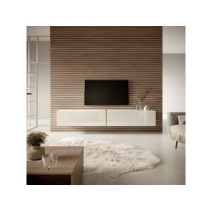 Meuble TV 200 cm - blanc avec insert doré - BISIRA