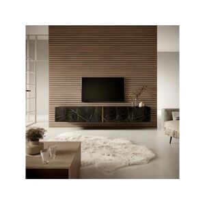 SELSEY Meuble TV 200 cm - en marbre noir avec insert doré - BISIRA