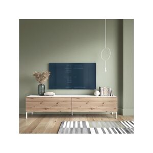 SELSEY Meuble TV 140 cm - blanc/chêne lamellas - LAMMELO
