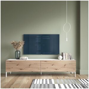 SELSEY Meuble TV 140 cm - blanc/chêne lamellas - LAMMELO