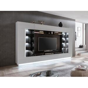 Vente-unique Mur TV BLAKE avec rangements - LEDs - MDF - blanc