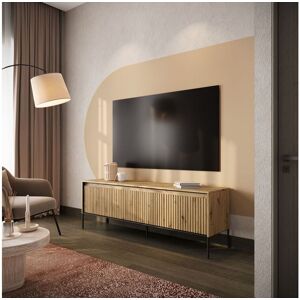 BOBOCHIC Meuble TV 4 portes 167 cm LENARA avec tasseaux et LED Marron clair - Publicité