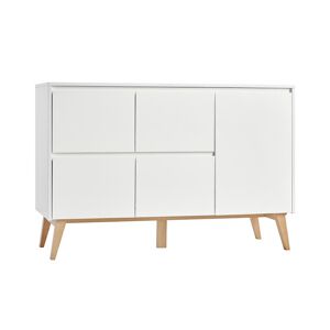 petitechambre.fr Grande commode blanche et hêtre naturel SWING pour chambre enfant ou bébé   hêtre massif, MDF et panneau stratifié