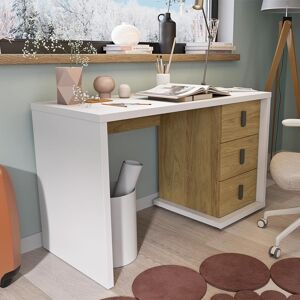 petitechambre.fr Bureau MASSI avec 3 tiroirs blanc et chêne hickory pour enfant   Panneaux Stratifiés