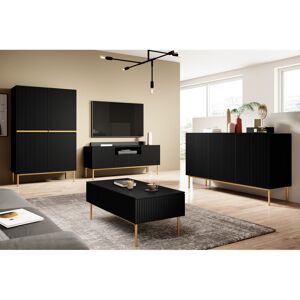 BOBOCHIC Ensemble KASHA avec Meuble TV 200 cm + Buffet 4 portes 200 cm + Buffet haut 2 portes 100 cm pieds or Noir - Publicité