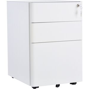 Caisson et casier de bureau Homcom Caisson de bureau rangement bureau sur  roulettes 3 tiroirs verrouillables dim. 40L x 41,5l x 61,5H cm blanc