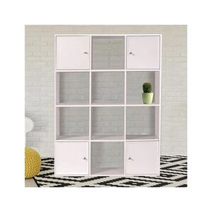 ID Market Meuble de rangement cube RUDY 12 cases bois blanc avec portes - Publicité