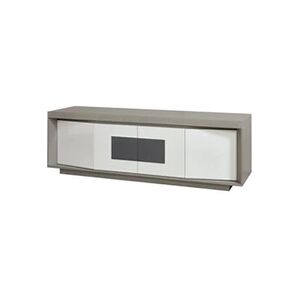 GENERIQUE Plymouth meuble tv led contemporain laqué blanc et placage bois chene gris + insert en céramique gris - l 160 cm - Publicité