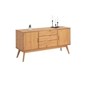 Idimex Buffet TIVOLI design vintage scandinave nordique commode bahut vaisselier 3 tiroirs 2 portes, pin massif finition bois teinté - Publicité