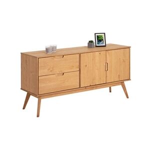 Idimex Buffet TIVOLI design vintage scandinave nordique commode bahut vaisselier 2 tiroirs 2 portes, pin massif finition bois teinté - Publicité