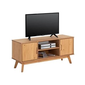 Idimex Meuble TV TIVOLI banc télé de 114 cm design vintage scandinave nordique 2 portes et 2 niches, en pin massif finition bois teinté - Publicité