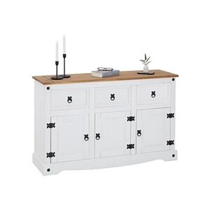 Idimex Buffet CAMPO commode bahut vaisselier en pin massif blanc et brun avec 3 tiroirs 3 portes meuble de rangement style mexicain en bois - Publicité