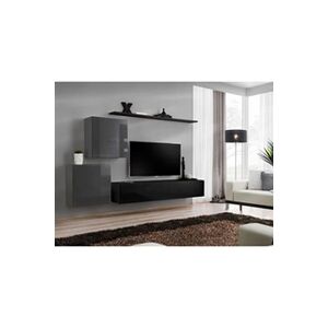 AC-Deco Ensemble mural - Switch V - 1 vitrine carrée - 1 banc TV - 1 étagère - Noir et graphite - Modèle 1 - Publicité