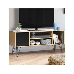 ID Market Meuble TV 113 cm vintage NOEMI pied épingle bois portes noires - Publicité