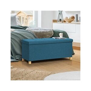 ID Market Banc coffre rangement sur pied 100 cm tissu bleu canard - Publicité