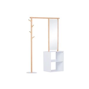 HOMCOM Porte-manteaux meuble d'entrée vestiaire penderie avec miroir 4 patères 2 niches dim. 100L x 34l x 164H cm MDF blanc bois massif bambou - Publicité