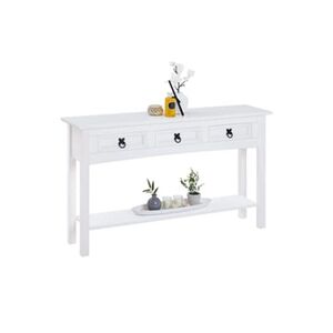 Idimex Table console RURAL table d'appoint en pin massif blanc avec 3 tiroirs et 1 étagère, meuble d'entrée en bois style rustique - Publicité