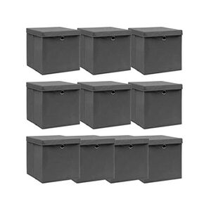 VIDAXL Boîtes de rangement avec couvercle 10 pcs Gris 32x32x32cm Tissu - Publicité