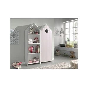 Non renseigné Ensemble armoire bibliothèque bois laqué rose et blanc Camila - Publicité