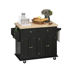 HOMCOM Desserte de cuisine multi rangements 2 tiroirs 2 placard 2 portes avec étagère range-bouteille porte-torchons MDF noir hévéa - Publicité