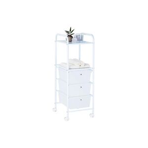 Idimex Caisson sur roulettes GINA chariot avec 3 tiroirs en plastique blanc transparent et 2 étagères, rangement salle de bain métal blanc - Publicité