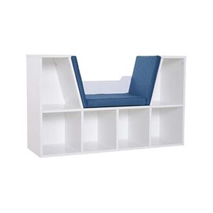 HOMCOM Bibliothèque banc 2 en 1 design contemporain 6 casiers 3 coussins fournis 102L x 30l x 61H cm blanc bleu - Publicité