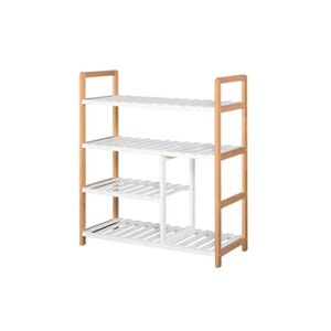 HOMCOM Etagère à chaussures - étagère de rangement - meuble chaussures 4 niveaux bois de pin étagères à lattes MDF blanc - Publicité