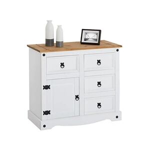 Idimex Buffet CAMPO commode bahut vaisselier en pin massif blanc/brun avec 4 tiroirs et 1 porte, meuble de rangement style mexicain en bois - Publicité