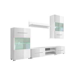 Helloshop26 Meuble télé buffet tv télévision design pratique mural avec éclairage led 5 pièces blanc - Publicité