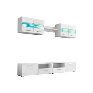 Helloshop26 Meuble télé buffet tv télévision design pratique ensemble meuble mural tv 5 pcs lumières led haute brillance blanc - Publicité