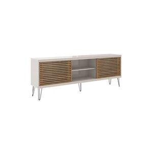 Pegane Meuble TV de 2 portes coulissantes coloris Beige / Chene Buriti - longueur 180 x profondeur 33 x hauteur 65 cm -- - Publicité