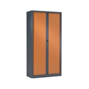 Non renseigné Armoire de bureau à rideaux anthracite 2 portes coulissantes merisier Klass L 90 x H 180 x P 43 cm - Publicité