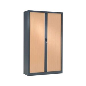 Non renseigné Armoire de bureau à rideaux anthracite 2 portes coulissantes hêtre Klass L 90 x H 180 x P 43 cm - Publicité