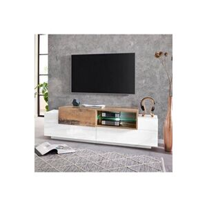 AHD Amazing Home Design Meuble TV salon cuisine 3 placards 160cm blanc bois design New Coro Low M - Publicité