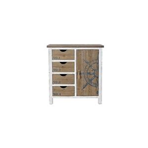 Pegane Commode en bois sapin motif marin avec 4 tiroirs et 1 portes - Largeur 70 x Hauteur 76,5 x Profondeur 35cm - - - Publicité
