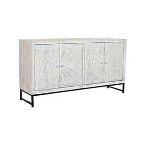 Pegane Buffet meuble de rangement en bois de manguier coloris blanc et métal noir - Longueur 150 x Hauteur 80 x Profondeur 38 cm - - - Publicité