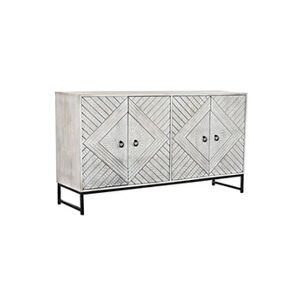 Pegane Buffet meuble de rangement en bois de manguier coloris blanc et métal noir - Longueur 155 x Hauteur 80 x Profondeur 40 cm - - - Publicité