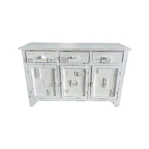 Pegane Buffet haut Meuble de rangement en coloris blanc vintage - Longueur 122 x Hauteur 71 x Profondeur 38 cm - - - Publicité