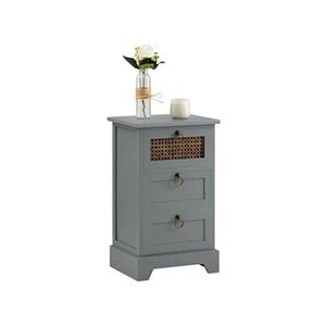 Idimex Chiffonnier RAJA petite commode avec 3 tiroirs, style vintage bohême, en bois de paulownia lasuré gris et rotin - Publicité