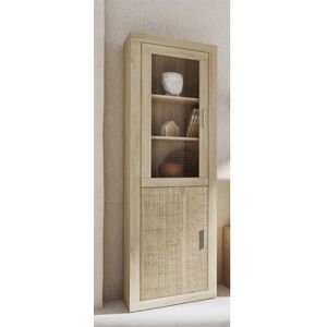 Pegane Vitrine, meuble de rangement coloris chene cambrian, effet textile - Longueur 60 x profondeur 34,60 x hauteur 193 cm -- - Publicité