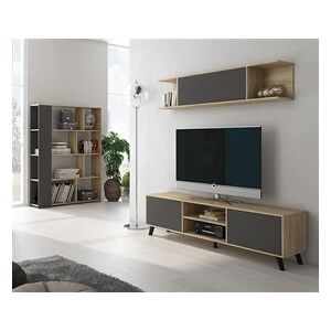 Pegane Ensemble de meuble TV et 1 etagere murale + bibliotheque coloris chene cambrian/graphite - - - Publicité