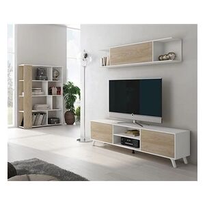 Pegane Ensemble de meuble TV et etagere murale + bibliotheque coloris blanc, chene - - - Publicité