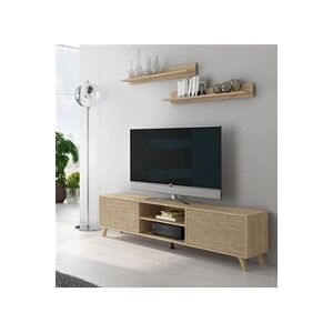 Pegane Ensemble de meuble TV + 2 etageres coloris chene cambrian/ effet textile - - - Publicité