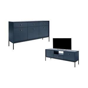 Vente-Unique.com Ensemble buffet et meuble TV bleu - Séjour contemporain BOGDAN - Publicité