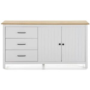 Pegane Buffet en pin massif décor ciré chêne et blanc, meuble de rangement - Longueur 150 x Profondeur 40 x Hauteur 80 cm-- - Publicité