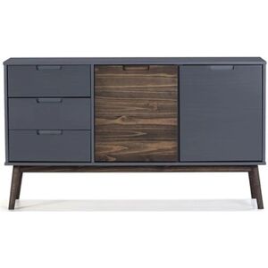 Pegane Buffet en pin massif/MDF décor ciré gris anthracite, meuble de rangement - Longueur 140 x Profondeur 40 x Hauteur 80 cm-- - Publicité