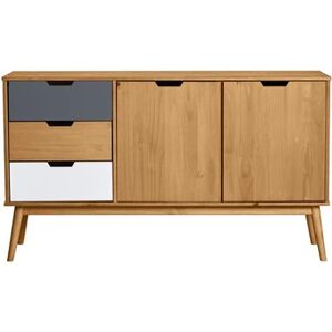 Pegane Buffet en pin massif blanc et gris, meuble de rangement coloris naturel - Longueur 140 x Profondeur 40 x Hauteur 80 cm-- - Publicité