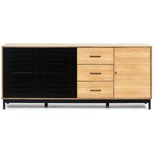 Pegane Buffet en pin massif effet ciré naturel et portes noires - Longueur 186.5 x Profondeur 40 x Hauteur 80 cm-- - Publicité