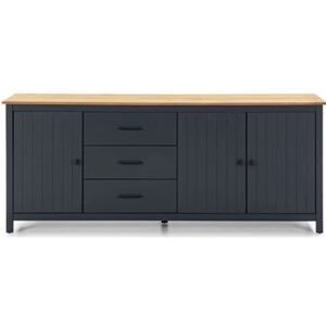 Pegane Buffet en pin massif décor ciré chêne et bleu, meuble de rangement - Longueur 190 x Profondeur 40 x Hauteur 80 cm-- - Publicité